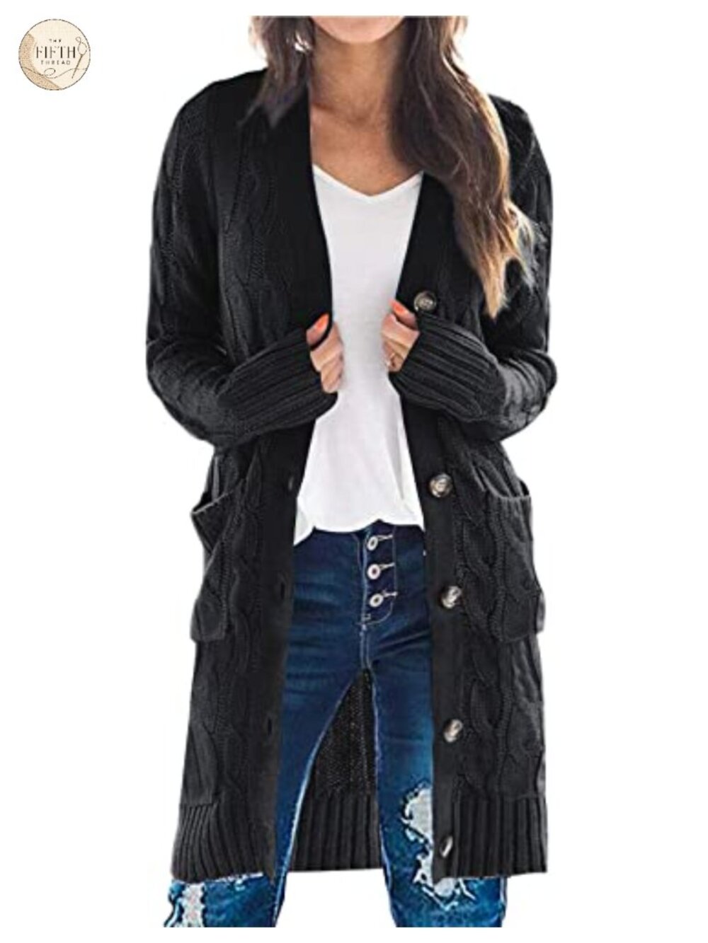 Cable Knit Button Down Long Cardigan Sweater with Pockets